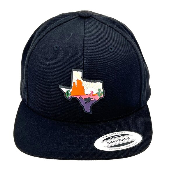 Texas Sunset Cactus Palo Duro Snapback Cap Hat Yupoong Sport-Tek OSFA Black New - Picture 1 of 15